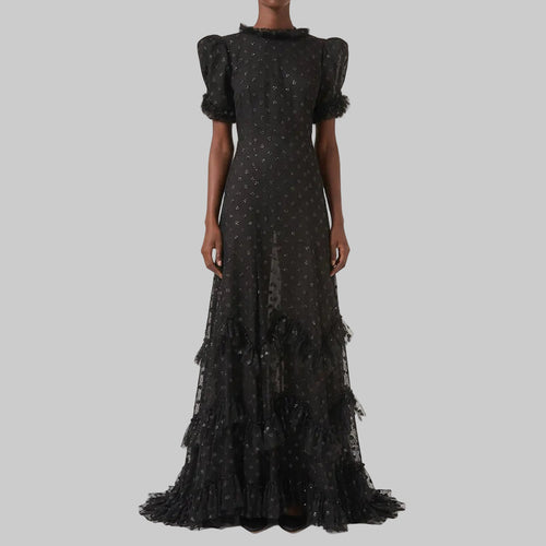 Lace Evening Chiffon Sheer  Maxi Dress