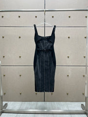 Splicing collision denim halter deconstructed Slim dress