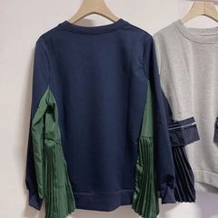 Contrast Pleated  Pocket Patchwork Top