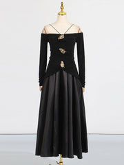 Elegant Patchwork Metal Strapless Off Shoulder Sleeve High Waist Dress