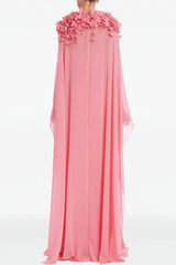 Long Cape Chiffon Flowers Dress