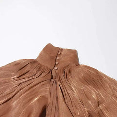 Solid Elegant Stand Collar Long Sleeve High Waist Patchwork Lace Up Dress