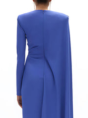 Long Sleeve Maxi  With Draped Cape Formal Dress