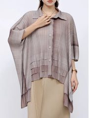 Solid Straight Grid Stand Collar Long Sleeve Patchwork Button Top