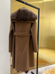 Mink  detachable fur collar knee length  cashmere coat