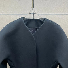 |Single Breasted Slim Long Sleeved V-neck Jacket