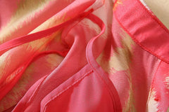 Pink Floral Printed Elegant Long Sleeve Pleated Maxi Dress