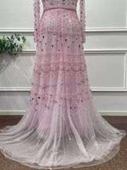 Beaded Crystals  Long Sleeves A Line  Maxi  Dress