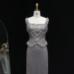 Luxury  Gray Straight  with Straps Evening Dress