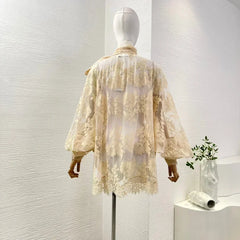 Vintage Long Sleeve Lace See Through Top