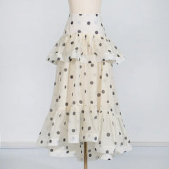 Ruffles Design Gathered Waist Tops+high Waist A-line Skirt Set