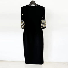 Mid-Length with Beading and Rhinestones 3/4 Sleeve Luxe Gown