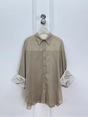Cotton Shirt Cuffs Embroidered Turn-down Collar Single Breasted Loose Blouse