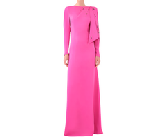 Round Neck Full Sleeves Stones Beadings Satin Gown