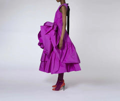 Ruffles Ankle Length Floral Purple Backless Dress