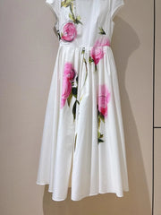 Round Neck Pure Cotton Print Short Sleeve Dress