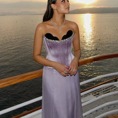 Lilac Two Pieces   Scalloped Corset Luxury Evening Dresses