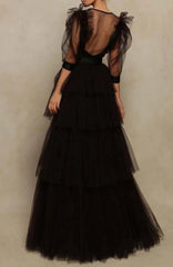 Puffy Sleeve A-line Prom Elegant Dress