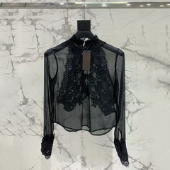 Lace-trimmed semi-transparent Top