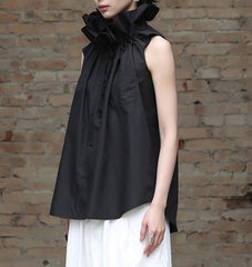 Stand Collar Sleeveless Loose Fit Shirt