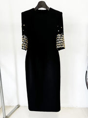 Mid-Length with Beading and Rhinestones 3/4 Sleeve Luxe Gown