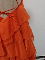 Solid Spliced Ruffles Halter Sleeveless High Wasit Backless Loose Dress