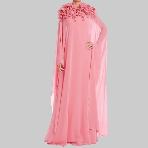 Long Cape Chiffon Flowers Dress