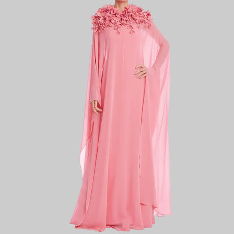 Long Sleeve Maxi  With Draped Cape Formal Dress