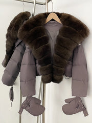 Short Hooded Big Real Fox Fur Down Coat