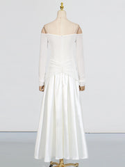 Elegant Patchwork Metal Strapless Off Shoulder Sleeve High Waist Dress