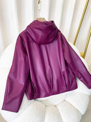 Genuine Leather Loose Hooded Jacket