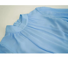 Blue Long Lantern Sleeve With Belt Elegant Slim A-Line Dress