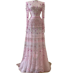 Beaded Crystals  Long Sleeves A Line  Maxi  Dress