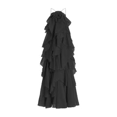 Solid Slimming Elegant Sleeveless Patchwork Ruffles High Waist Dress