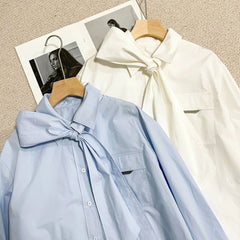 Retro Slimming And Versatile Temperament Bow-Decorated Poplin Top