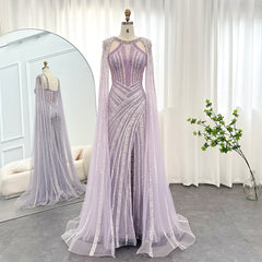 Beaded Cape Sleeves Long Prom Gowns