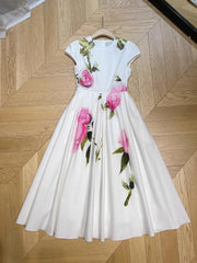 Round Neck Pure Cotton Print Short Sleeve Dress
