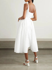 Square neck halter sleeveless cotton dress