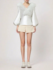 Spliced Fungus Folds V Neck Long Sleeves Tunic top