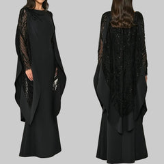 Jersey Rhinestone Beading Sequined Draped Straight O-Neck Long Dress