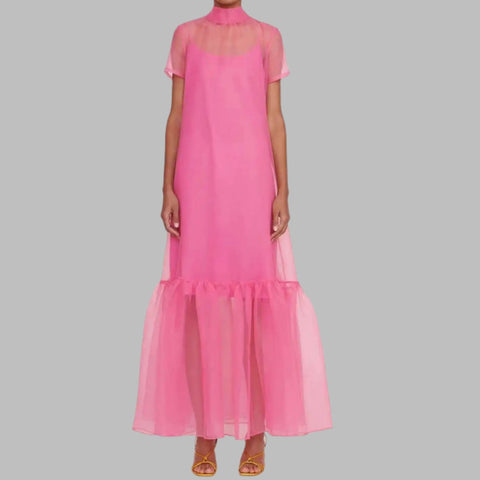 Banquet Long Sleeve Split-Joint Tiered Pleated Maxi Dresses