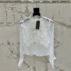 Lace-trimmed semi-transparent Top