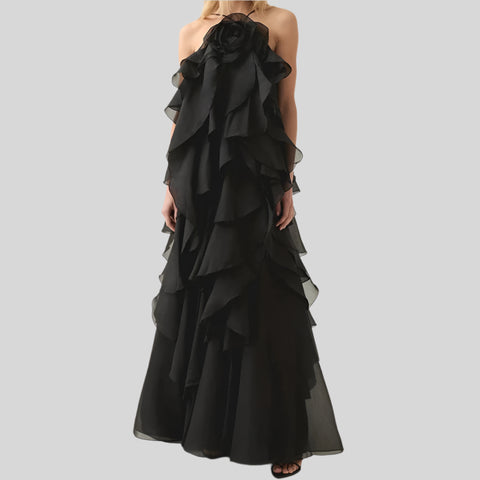 Flower Hanging Neck Backless Long Dresses