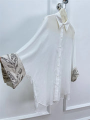 Cotton Shirt Cuffs Embroidered Turn-down Collar Single Breasted Loose Blouse