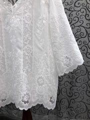 Lace Blouse White Deep V-Neck Embroidery Loose Lace Top