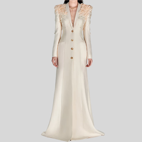 Long Puffy Sleeves V Neck Satin Gowns