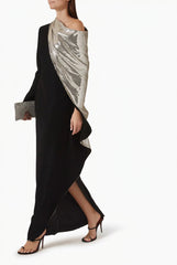 One Shoulder Slit Long Sleeve Draped Panel Asymmetric  Dress