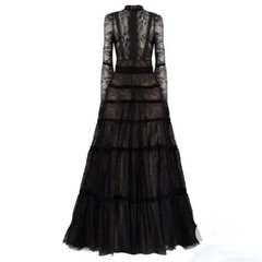 Elegant Black A-line Luxury Lace Tiered Dress