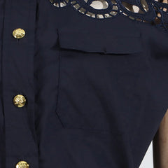 Hollow Out Chic Two Piece Sets Lapel Short Sleeve Spliced Button Tops High Waist Long Skirt Elegant Set