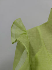 Solid Color Patchwork 3D Flowers Stand Collar Flare Sleeve High Waist Spliced Sashes Midi Dress